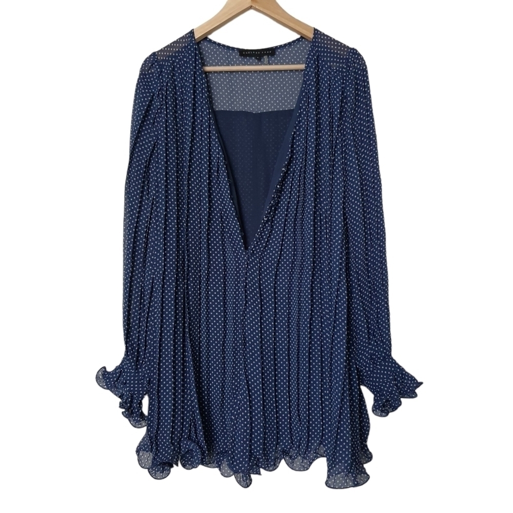 Endless Rose Romper Oversized Long Sleeve Ruffle Blue Polka Dot Sml